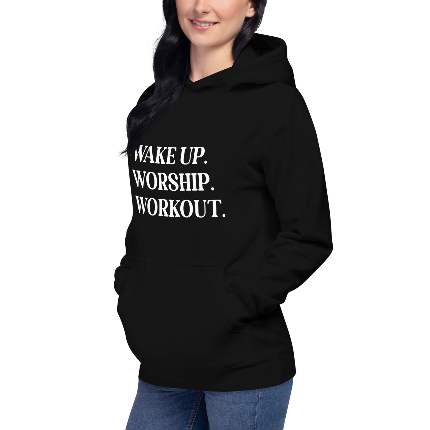 Wake Up. Worship. Workout. Unisex Hoodie