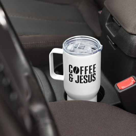 Coffee & Jesus Travel mug with a handle