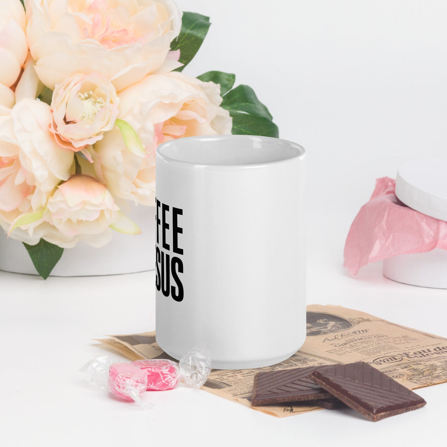 Coffee & Jesus White glossy mug